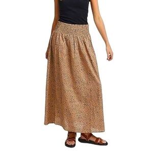 PZJill Leopard Dot Print Maxi Midi Skirt Tan Black Size Med Stretch High Waist